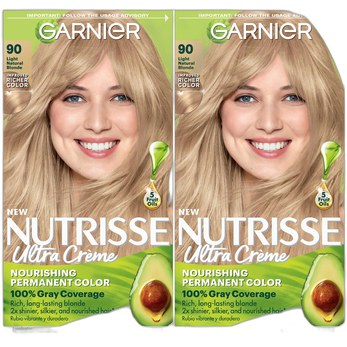 Garnier Hair Color Nutrisse Nourishing Creme, 90 Light Natural Blonde (Macadamia) Permanent Hair Dye, 2 Count (Packaging May Vary)