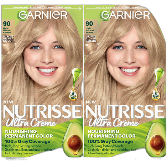 Garnier Hair Color Nutrisse Nourishing Creme, 90 Light Natural Blonde (Macadamia) Permanent Hair Dye, 2 Count (Packaging May Vary)