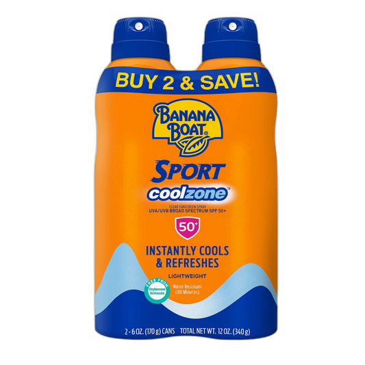 Banana Boat Sport Cool Zone SPF 50 Sunscreen Spray Twin Pack | Spray Sunscreen SPF 50, Sunblock, Oxybenzone-Free, 6oz each