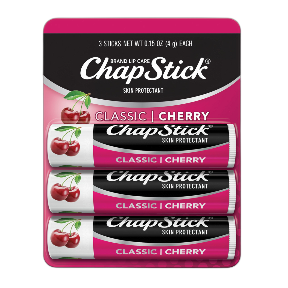 ChapStick Classic Cherry Lip Balm Tubes for Lip Care - 0.15 Oz (Pack of 3)