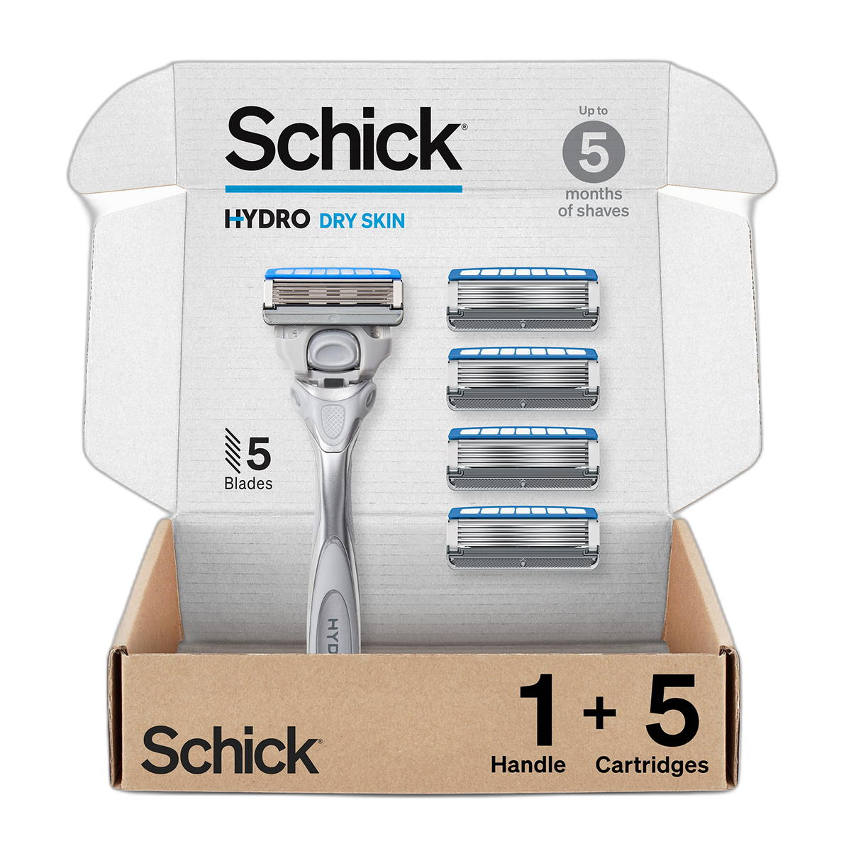 Schick Hydro Dry Skin Razor - 1 Handle with 5 Refills, 5 Blade Men's Razor