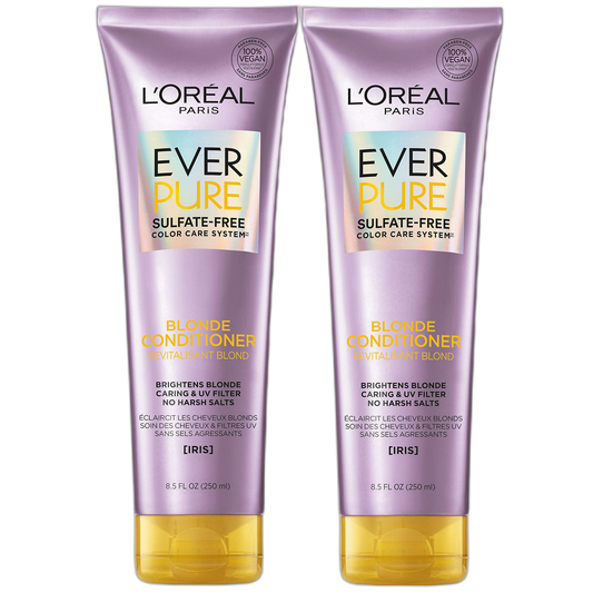 L'Oreal Paris EverPure Blonde Sulfate Free Conditioner for Color-Treated Hair, Neutralizes Brass + Balances, For Blonde Hair, 2 Count (8.5 Fl; Oz each) (Packaging May Vary)