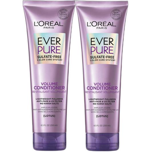 L'Oreal Paris EverPure Volume Sulfate Free Conditioner for Color-Treated Hair, Volume + Shine for Fine, Flat Hair, with Lotus Flower, 2 Count (8.5 Fl; Oz each) (Packaging May Vary)