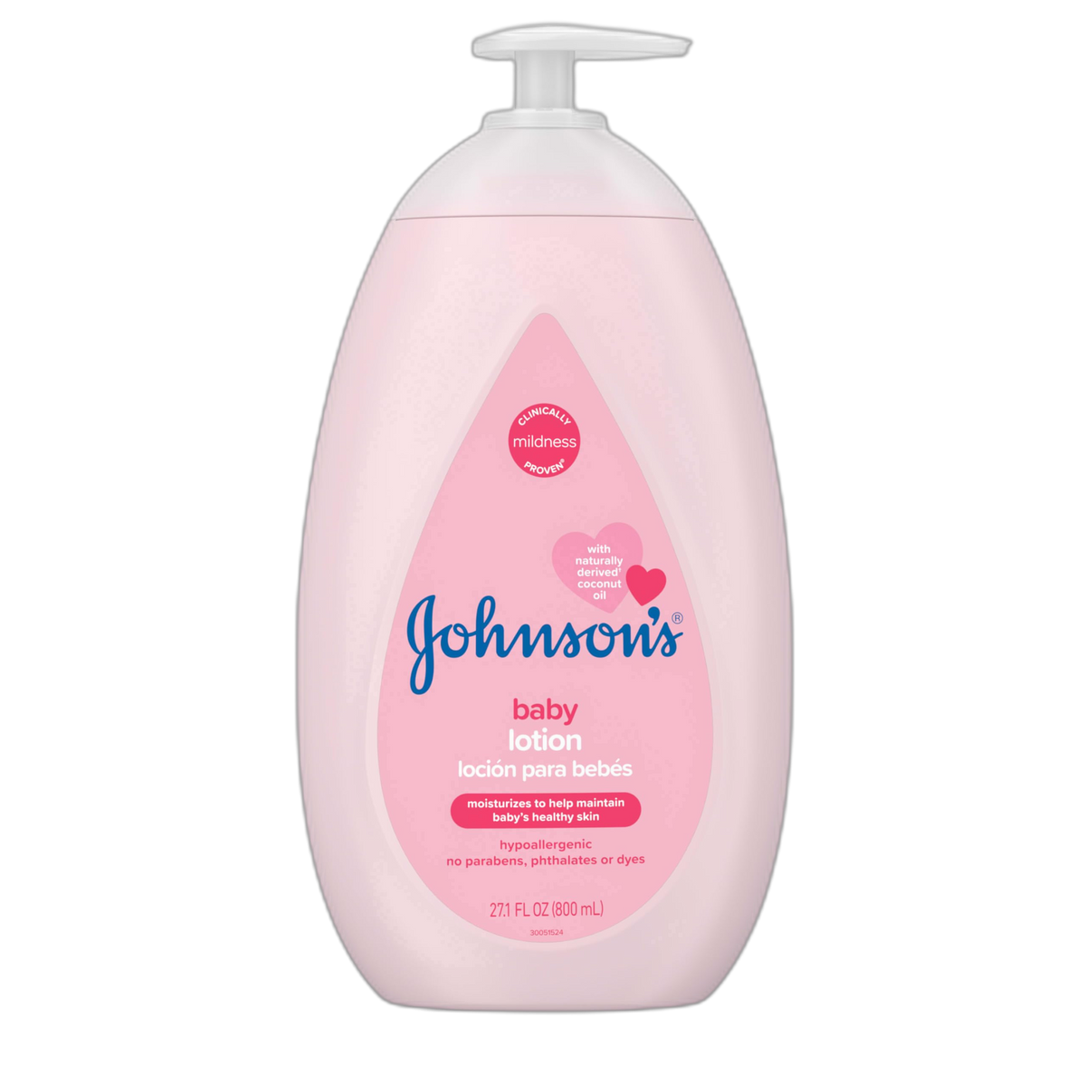 Johnson's Moisturizing Mild Pink Baby Lotion with Coconut Oil for Delicate Baby Skin, Paraben-, Phthalate- & Dye-Free, Hypoallergenic & Dermatologist-Tested, Baby Skin Care, 27.1 Fl. Oz