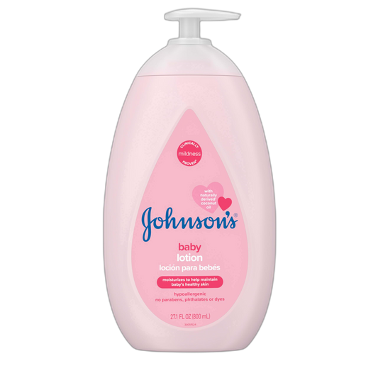 Johnson's Moisturizing Mild Pink Baby Lotion with Coconut Oil for Delicate Baby Skin, Paraben-, Phthalate- & Dye-Free, Hypoallergenic & Dermatologist-Tested, Baby Skin Care, 27.1 Fl. Oz