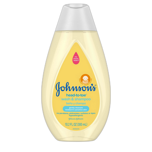 Johnson's Baby Head-to-Toe Gentle Baby Body Wash & Shampoo, Tear-Free, Sulfate-Free & Hypoallergenic Bath Wash & Shampoo for Baby's Sensitive Skin & Hair, Washes Away 99.9% of Germs 10.2 fl. oz