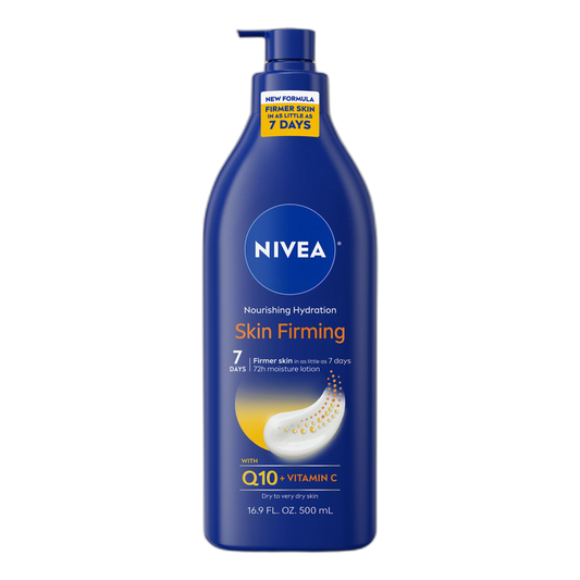 NIVEA Nourishing Hydration Skin Firming Body Lotion with Q10 and Vitamin C, 72-Hour Body Moisturizer for Dry to Very Dry Skin, 16.9 Fl Oz Pump Bottle