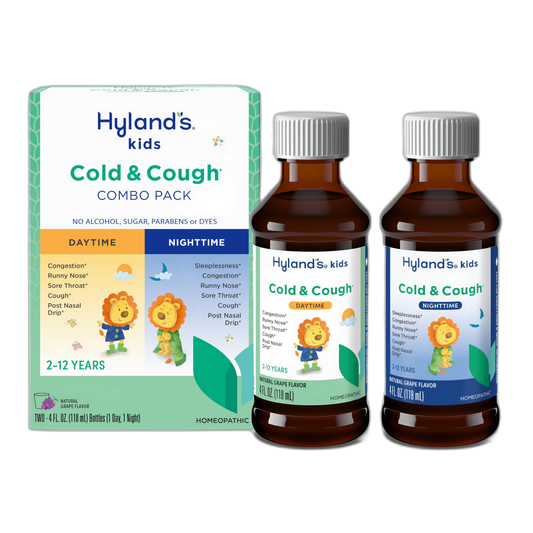 Hyland's Kids Cold and Cough, Day and Night Combo Pack, Cold Medicine for Ages 2 and up, Grape Flavor Syrup Cough Medicine for Kids, Nasal Decongestant, 4 Fl Oz (Pack of 2)