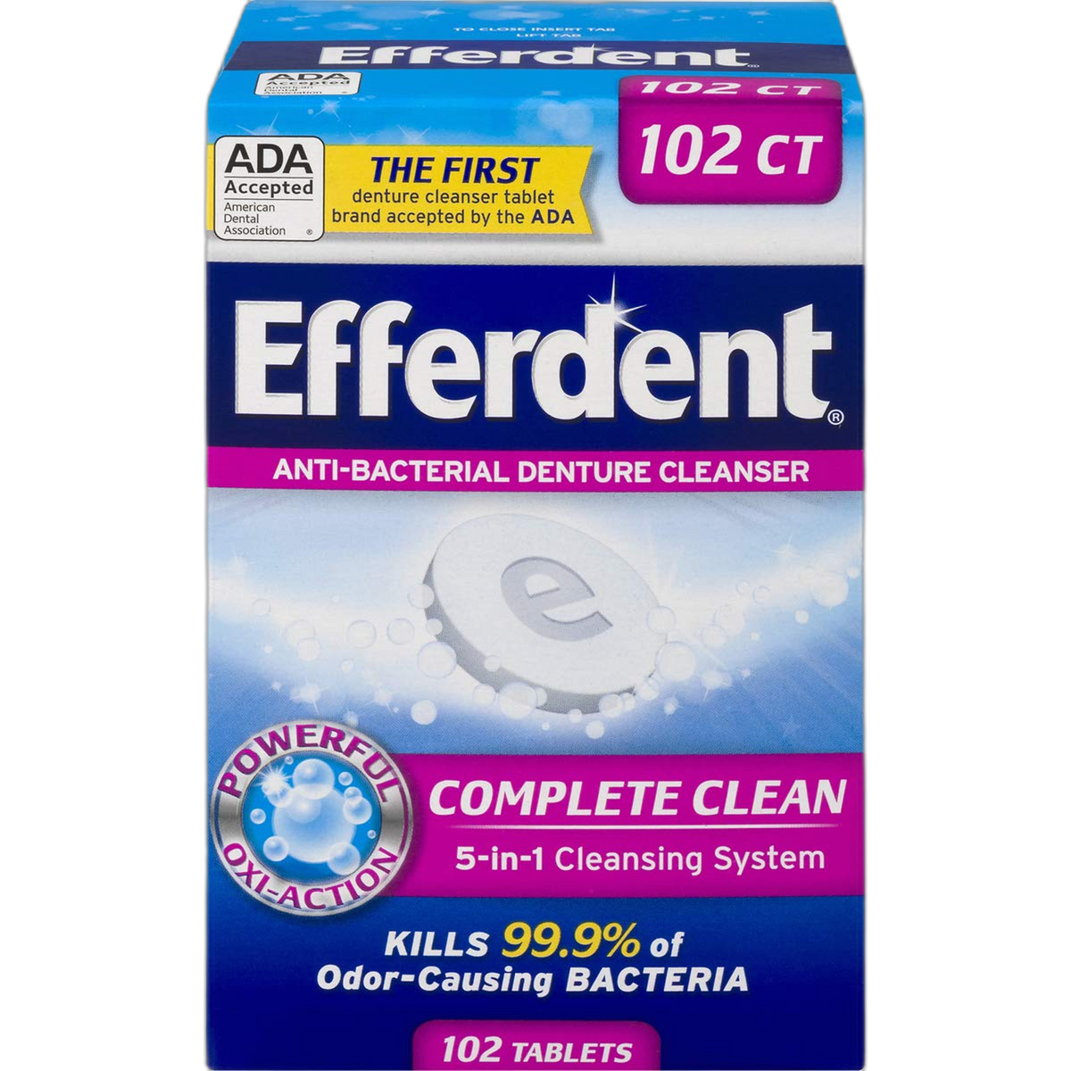 Efferdent Denture Cleanser Tablets, Complete Clean, 102 Tablets
