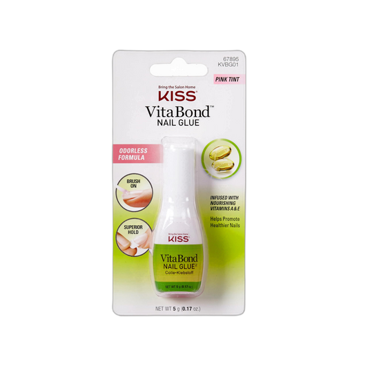 KISS VitaBond Brush-On Nail Glue for Press On Nails, Ultra Hold Odorless Nail Adhesive, Vitamin A & E Infused, Pink Tint, Twist-Off Cap & Brush Applicator, 5g (0.17 oz.)