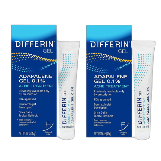 Differin Acne Treatment Gel, 180 Day Supply, Retinoid Treatment for Face with 0.1% Adapalene, Gentle Skin Care for Acne Prone Sensitive Skin, 45g Tube, Pack of 2 (Packaging May Vary)