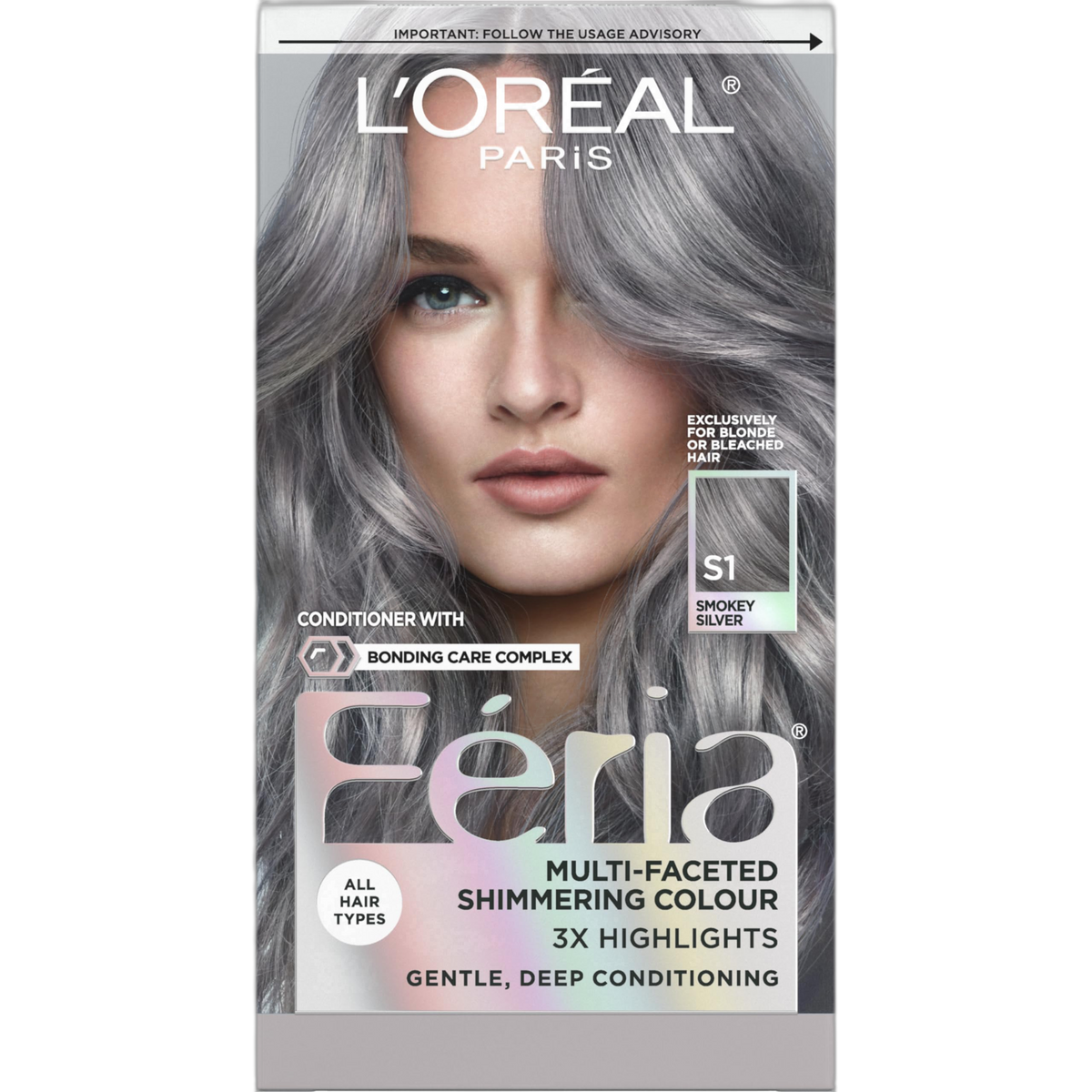 L'Oreal Paris Feria Multi-Faceted Shimmering Permanent Hair Color, Smokey Silver, Pack of 1 Hair Dye Kit