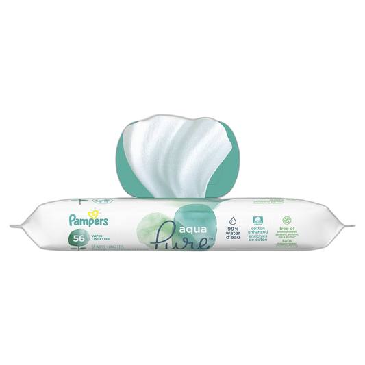 Baby Wipes, Pampers Aqua Pure Sensitive Water Baby Diaper Wipes, Hypoallergenic and Unscented, 56 Total Wipes