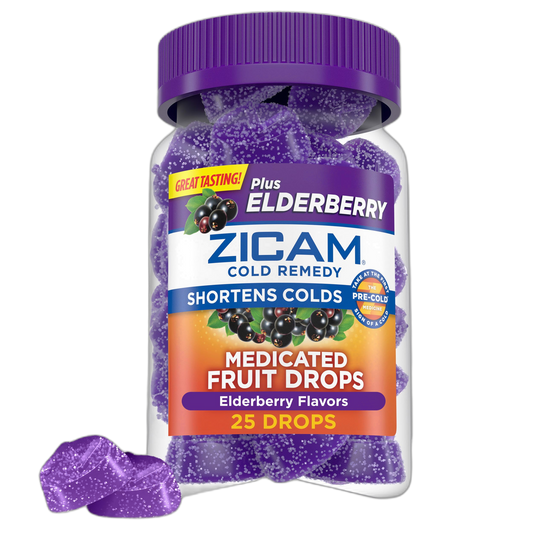 Zicam Cold Remedy Zinc Medicated Fruit Drops, Elderberry, Homeopathic, Cold Shortening Medicine, Shortens Cold Duration, 25 Count