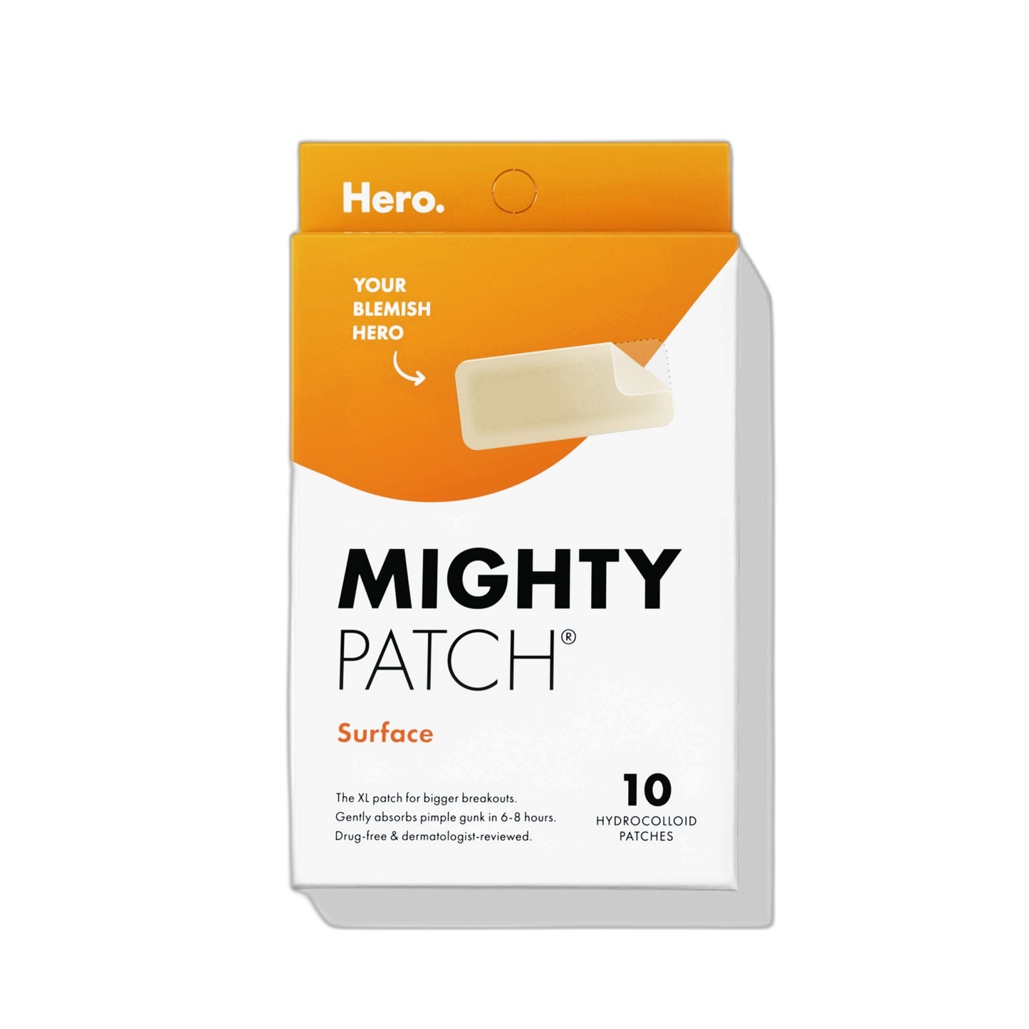 Mighty Patch Hero Cosmetics Surface Patch - Large Hydrocolloid Spot Patch for Body, Cheek, Forehead, and Chin (10 Count)