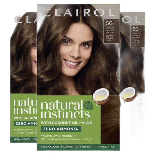 Clairol Natural Instincts Demi-Permanent Hair Dye, 5G Medium Golden Brown Hair Color, Pack of 3