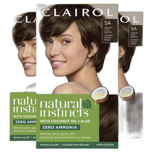 Clairol Natural Instincts Demi-Permanent Hair Dye, 5A Medium Cool Brown Hair Color, Pack of 3