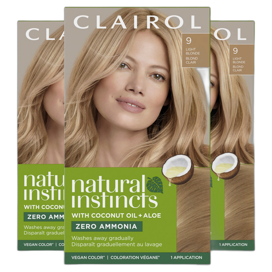 Clairol Natural Instincts Demi-Permanent Hair Dye, 9 Light Blonde Hair Color, Pack of 3