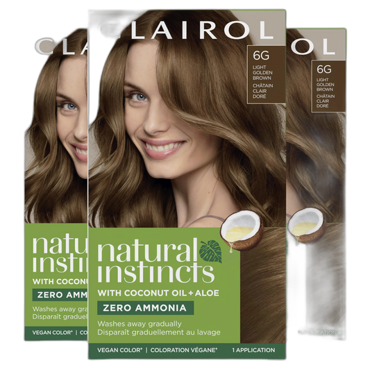 Clairol Natural Instincts Demi-Permanent Hair Dye, 6G Light Golden Brown Hair Color, Pack of 3