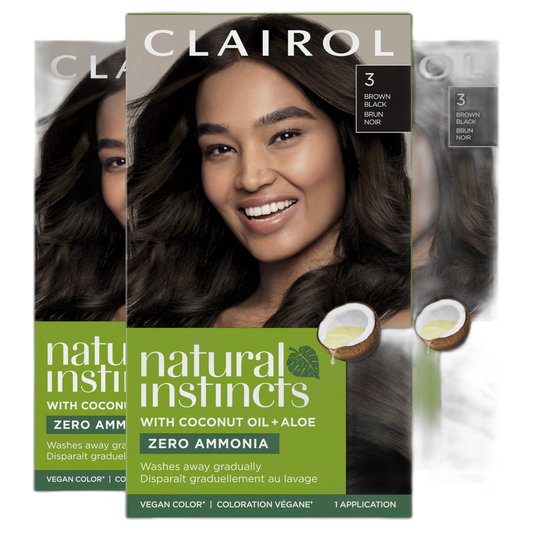 Clairol Natural Instincts Demi-Permanent Hair Dye, 3 Brown Black Hair Color, Pack of 3