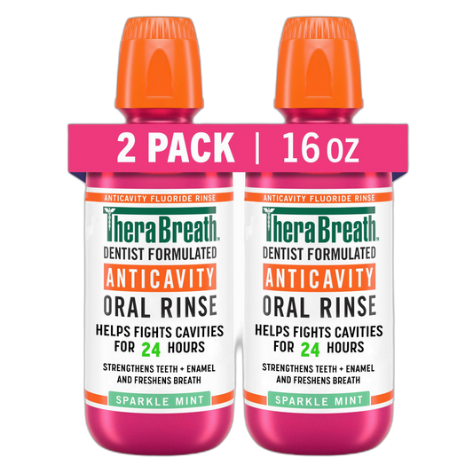 TheraBreath Anticavity Fluoride Mouthwash, Sparkle Mint, Dentist Formulated, 16 Fl Oz (2-Pack).