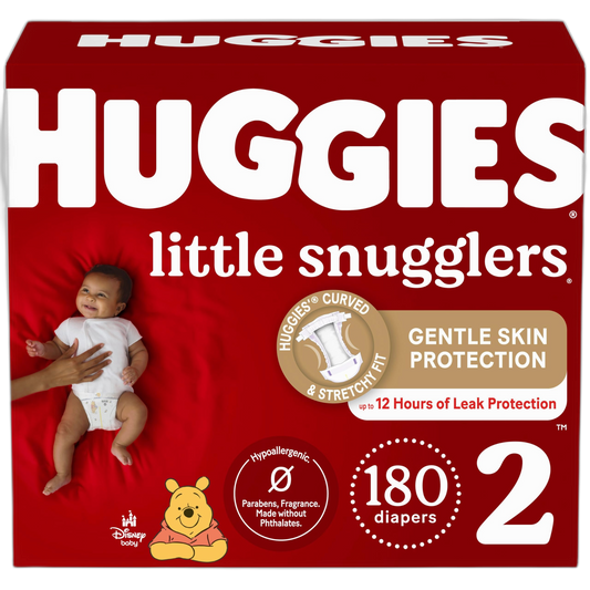 Huggies Size 2 Diapers, Little Snugglers Baby Diapers, Size 2 (12-18 lbs), 180 Ct (3 packs of 60), Packaging May Vary
