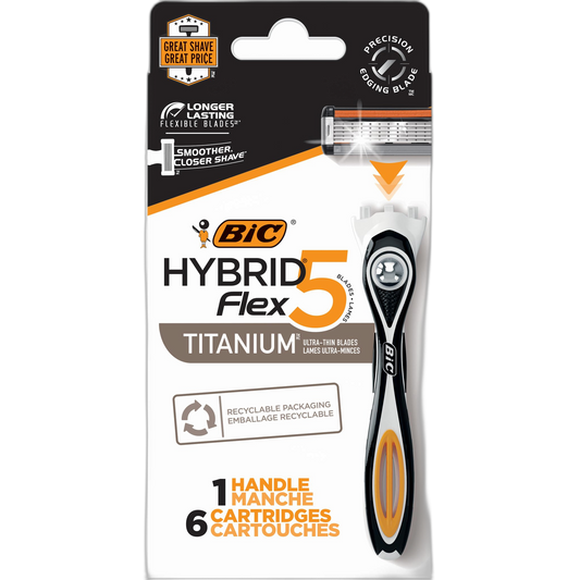 BIC Flex 5 Hybrid Disposable Razors for Men, 1 Handle and 6 Cartridges With 5 Blades, 7 Piece Razor Set for Men