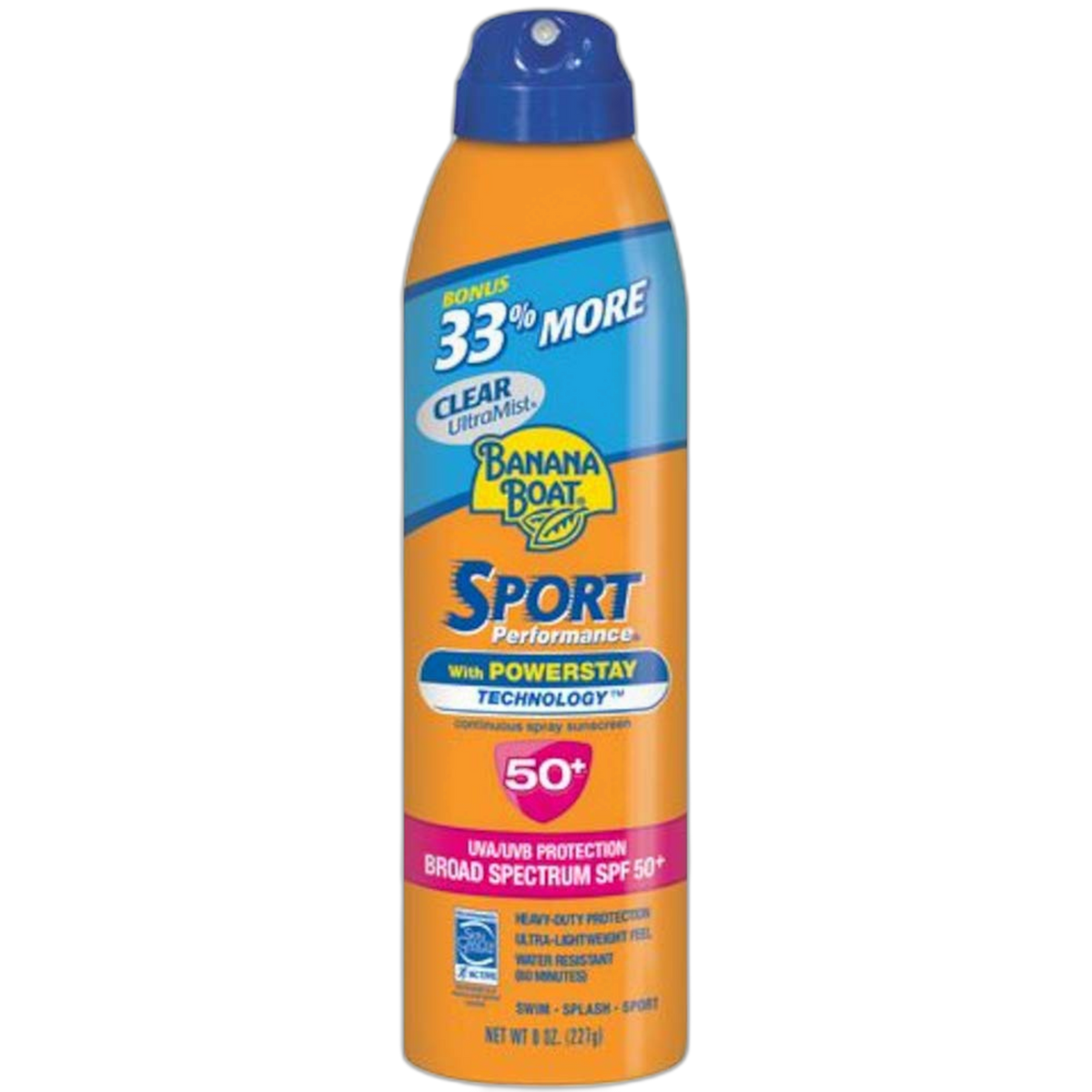 Banana Boat Sport Performance Continuous Spray Sunscreen with Powerstay Technology, SPF 50, 8 Ounces Each (2)