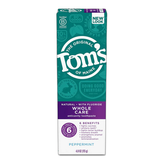 Tom's of Maine Whole Care Natural Toothpaste with Fluoride, Peppermint, 4 oz.