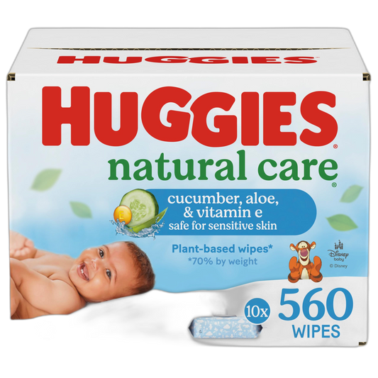 Huggies Natural Care Cucumber, Aloe and Vitamin E Baby Wipes, Hypoallergenic, Scented, 10 Flip-Top Packs (560 Wipes Total), Packaging May Vary