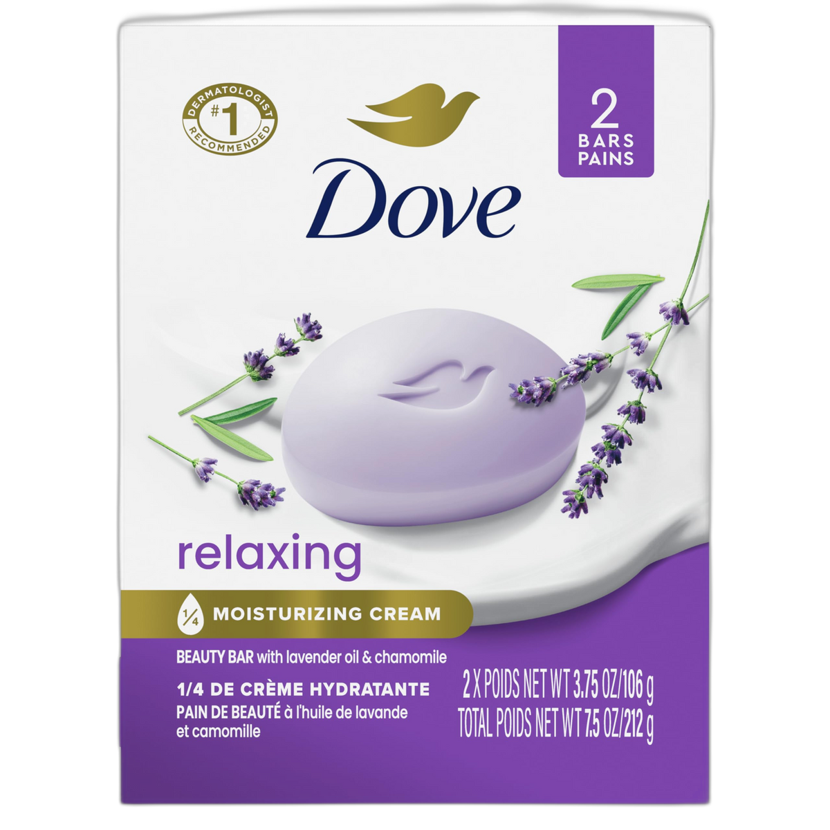 Dove Soap, Pink Beauty Bar 2-Pack – 3-in-1 Moisturizing Face, Body & Hand Soap, 4.75 Oz Ea