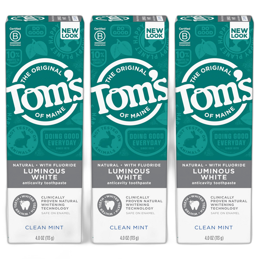 Tom's of Maine Natural Luminous White Toothpaste with Fluoride, Clean Mint, 4.0 oz. 3-Pack