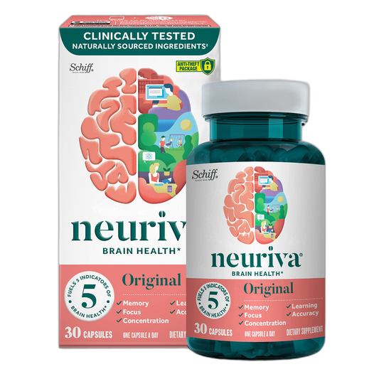 NEURIVA Original Brain Supplement for Memory, Focus & Concentration + Learning & Accuracy with Clinically Tested Nootropics Phosphatidylserine and Neurofactor, Caffeine Free, 30ct Capsules