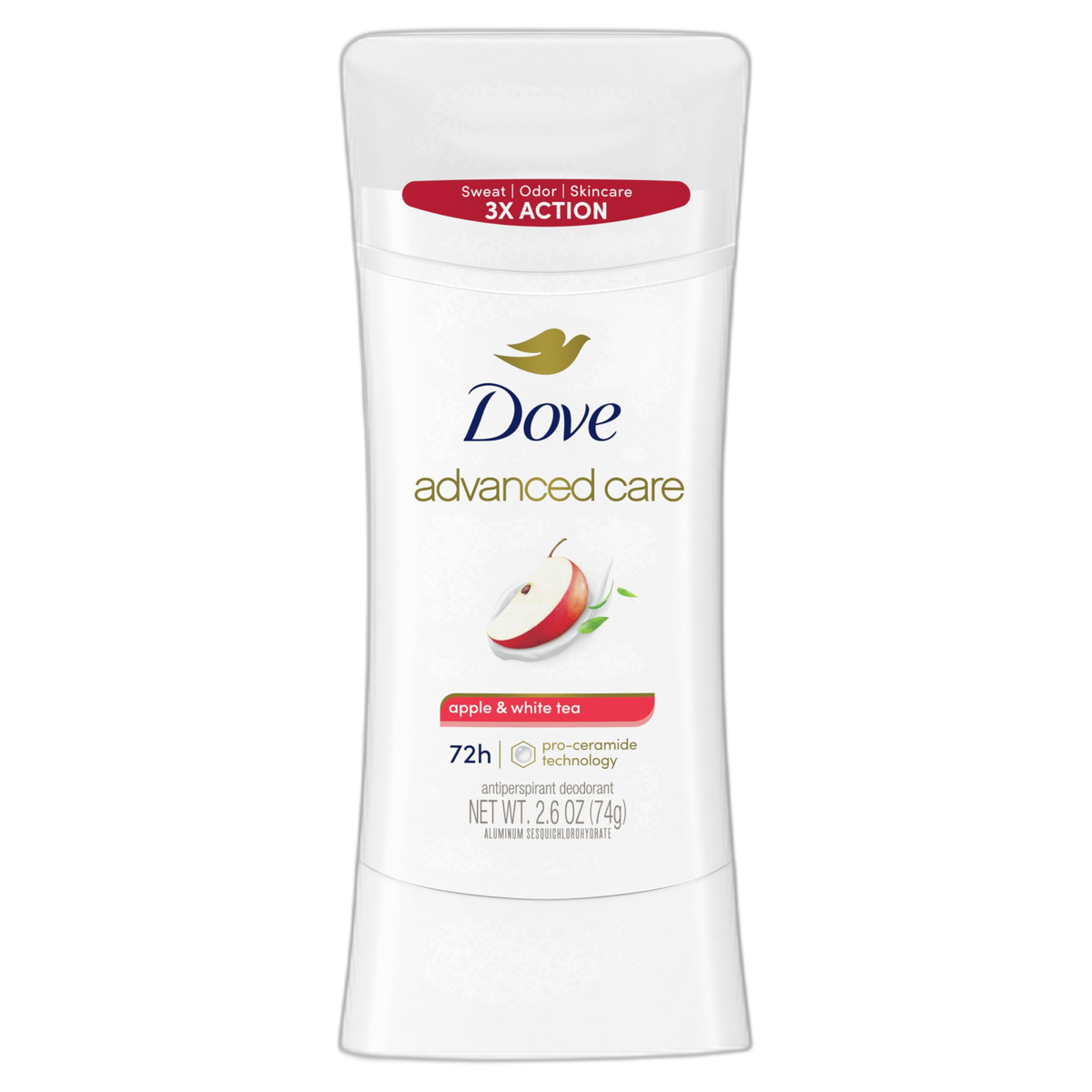 Dove Advanced Care Antiperspirant Deodorant Stick to Help Repair Skin Barrier After Shaving, Apple & White Tea with 72-hour Sweat & Odor Protection, 2.6 oz