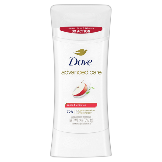 Dove Advanced Care Antiperspirant Deodorant Stick to Help Repair Skin Barrier After Shaving, Apple & White Tea with 72-hour Sweat & Odor Protection, 2.6 oz