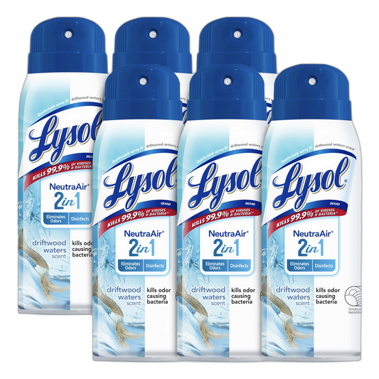 Lysol Neutra Air 2 in 1, Disinfectant Spray, Eliminates Odor, Driftwood Waters, 6 Pack (6x10 oz), Air Freshener