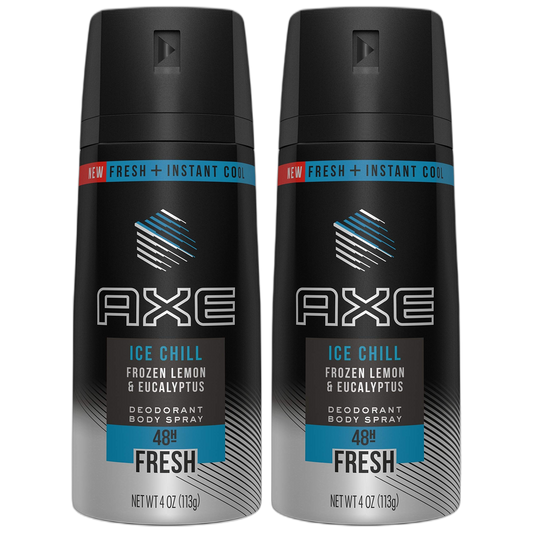 Axe Deodorant Body Spray - Ice Chill - Frozen Lemon & Eucalyptus - Net Wt. 4 OZ (113 g) Per Can - Pack of 2 Cans