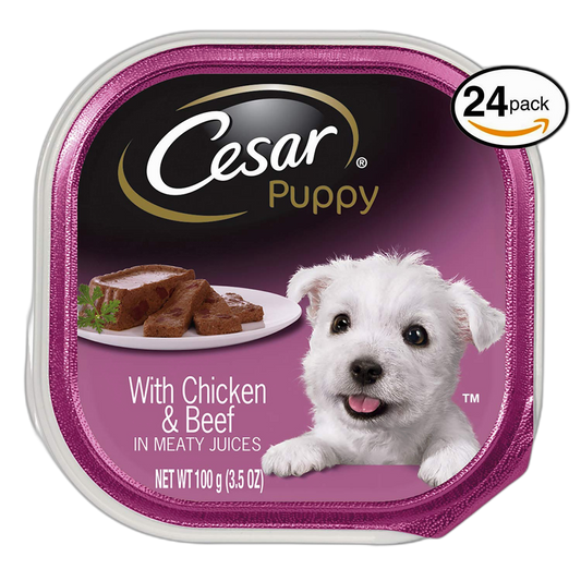 CESAR Puppy With Chicken and Beef in Meaty Juices Puppy Food Trays 3.5 Ounce