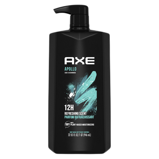 AXE Body Wash All-Day Fresh Shower Gel Apollo Sage & Cedarwood Men's Body Wash with Odor-Busting Prebiotics 32 oz Pump
