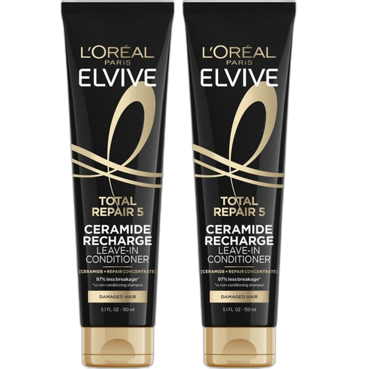 L'Oreal Paris Elvive Total Repair 5 Protein Recharge Leave In Conditioner Treatment, and Heat Protectant, 2 pack, (5.1 Ounce each) (Packaging May Vary)
