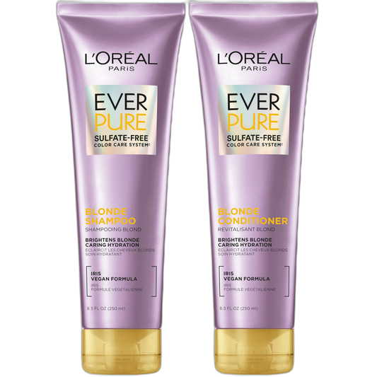 L'Oreal Paris Blonde Sulfate Free Shampoo and Conditioner for Color-Treated Hair, Neutralizes Brass + Balances, EverPure, 8.5 Fl Oz, Set of 2