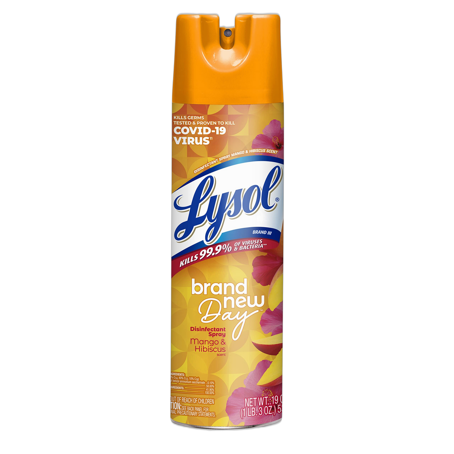 Lysol Disinfectant Spray, Sanitizing and Antibacterial Spray, For Disinfecting and Deodorizing, Mango & Hibiscus Scent, 19 Fl Oz