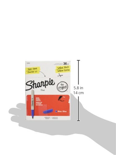 Sharpie Permanent Markers, Fine Point, Blue, Box of 36