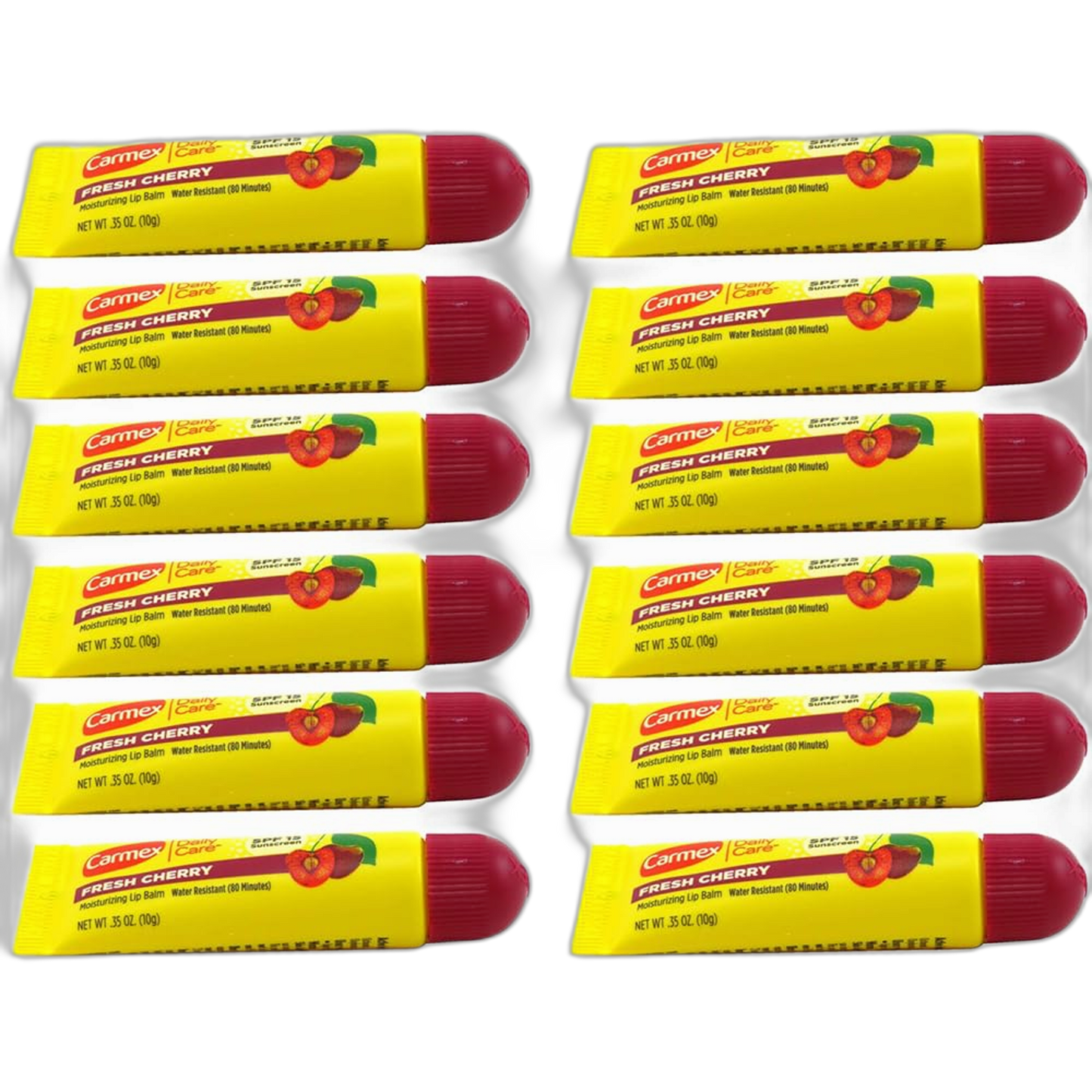 Carmex Lip Balm Tube Fresh Cherry SPF#15 0.35 Ounce (12 Pack)