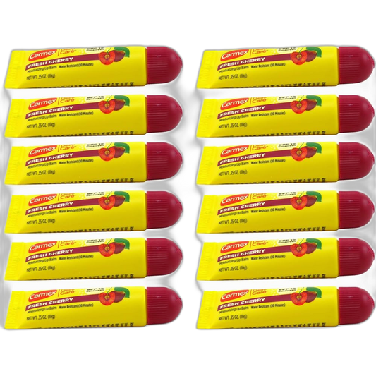 Carmex Lip Balm Tube Fresh Cherry SPF#15 0.35 Ounce (12 Pack)