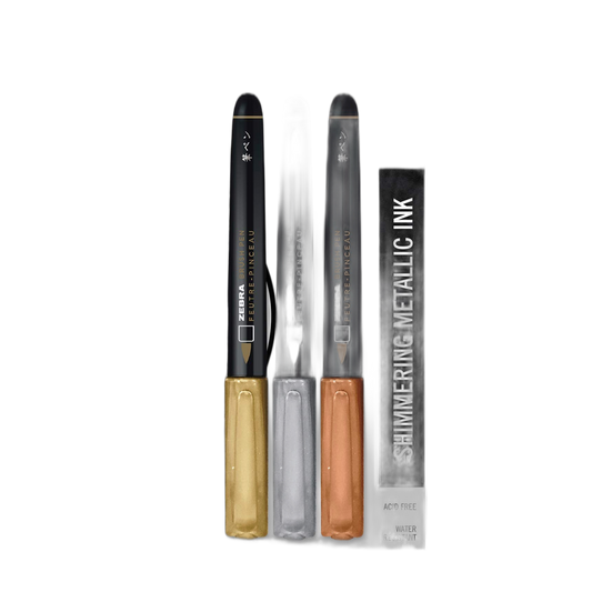 Zebra Pen Metallic Brush Pen, Medium Point, Pigment Ink, Assorted Colors, 21 Pack