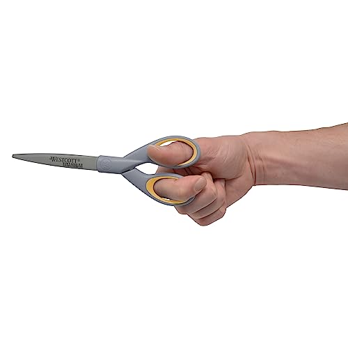 Westcott ‎13824 7” & 5” Pointed Titanium-Bonded Crafting Scissors with Soft Handles, Gray/Yellow (2 Pack)
