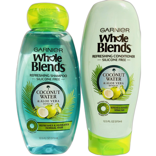 Garnier Whole Blends Haircare - Coconut Water & Aloe Vera - Refreshing Shampoo & Conditioner Set - Net Wt. 12.5 FL OZ (370 mL) Per Bottle - One Set