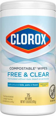 Clorox 32485 Cleaning Wipes, Compostable, Simply Lemon Scent, 75-Ct. - Quantity 6