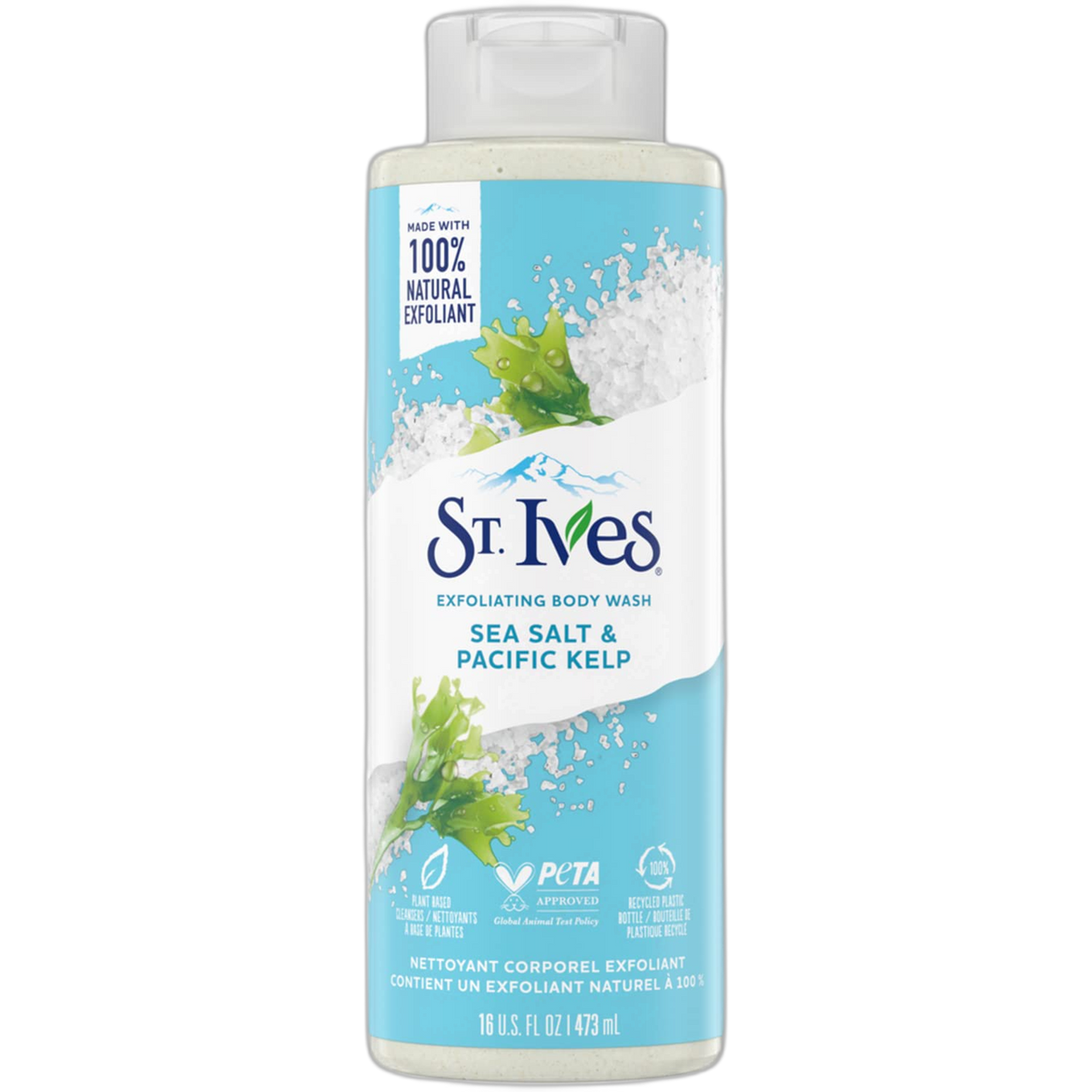 St. Ives Exfoliating Body Wash - Sea Salt & Pacific Kelp Scrub, Natural Body Wash, Body Soap, or Hand Soap with Plant-Based Exfoliants for Glowing Skin, 16 Ounces